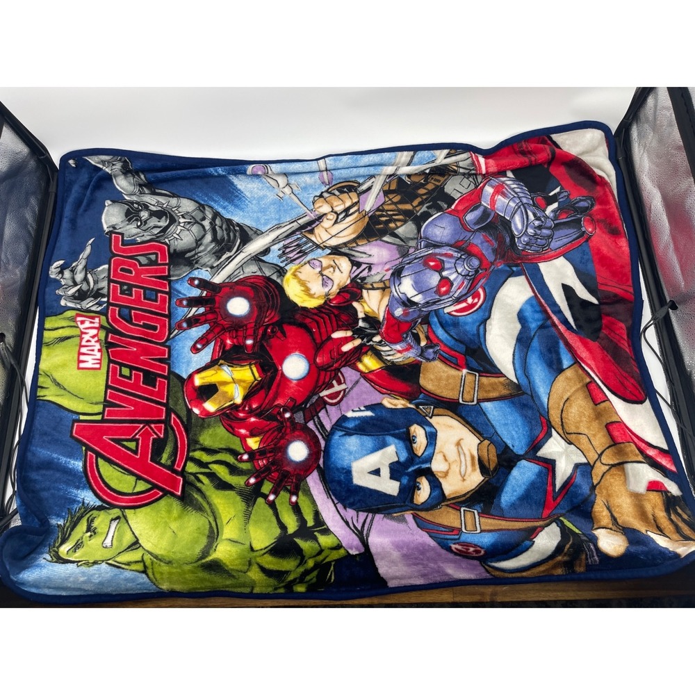 Marvel Avengers Fleece Throw Blanket Kids Blue Hulk Iron Man Captain America 46"